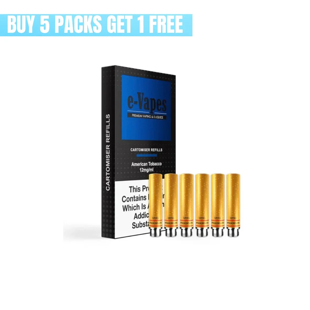E-Vapes Cartomizers (Pack of 5) - American Tobacco 12mg
