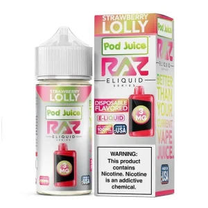 Pod Juice x RAZ Strawberry Lolly Synthetic Vape Juice 100ml - 3mg