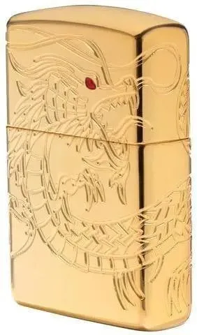 Zippo Lighter - Asian Dragon Armor High Polish Gold - Image 2